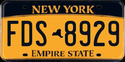 NY license plate FDS8929
