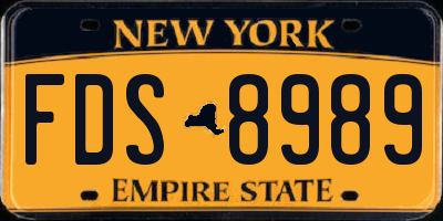 NY license plate FDS8989