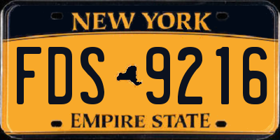 NY license plate FDS9216