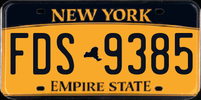 NY license plate FDS9385