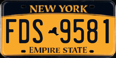 NY license plate FDS9581