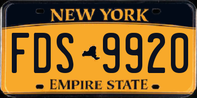 NY license plate FDS9920