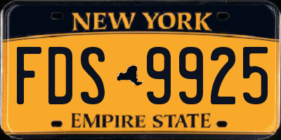 NY license plate FDS9925