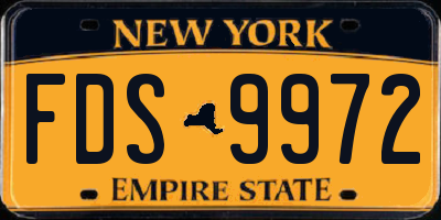 NY license plate FDS9972