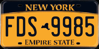 NY license plate FDS9985