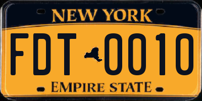 NY license plate FDT0010