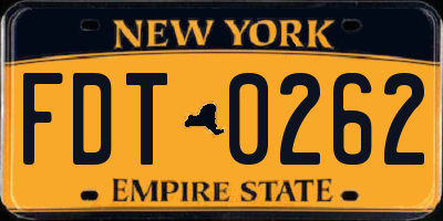 NY license plate FDT0262