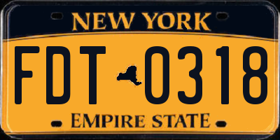 NY license plate FDT0318
