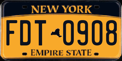 NY license plate FDT0908