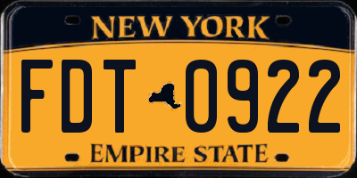 NY license plate FDT0922
