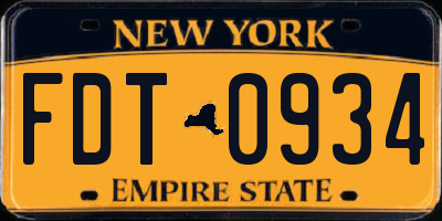 NY license plate FDT0934