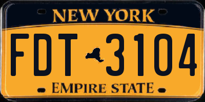 NY license plate FDT3104