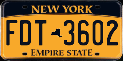 NY license plate FDT3602