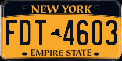 NY license plate FDT4603