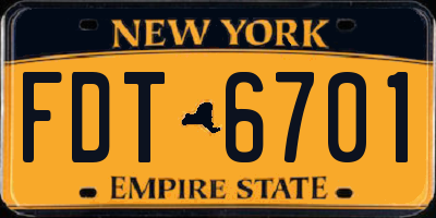 NY license plate FDT6701