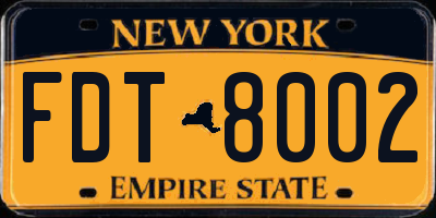 NY license plate FDT8002
