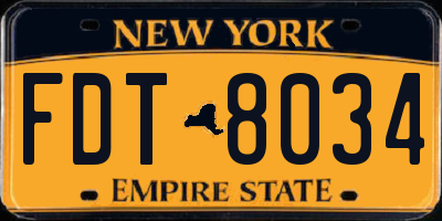 NY license plate FDT8034