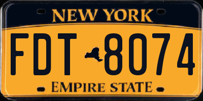 NY license plate FDT8074