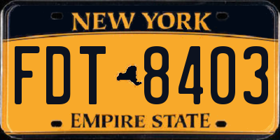 NY license plate FDT8403