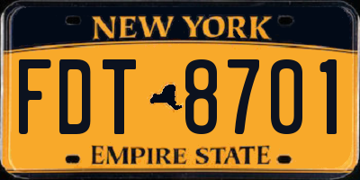NY license plate FDT8701