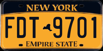 NY license plate FDT9701