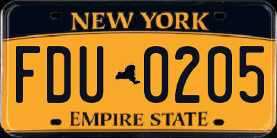 NY license plate FDU0205