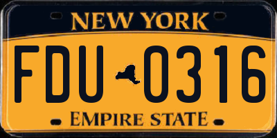 NY license plate FDU0316