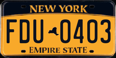 NY license plate FDU0403