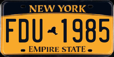 NY license plate FDU1985