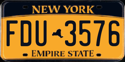 NY license plate FDU3576