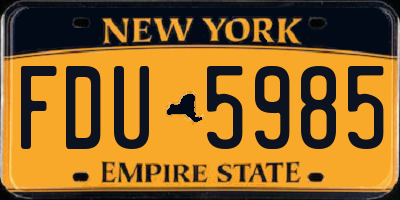 NY license plate FDU5985