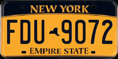 NY license plate FDU9072