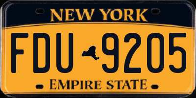 NY license plate FDU9205