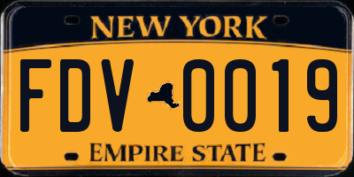 NY license plate FDV0019