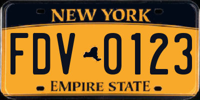 NY license plate FDV0123