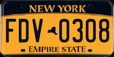 NY license plate FDV0308