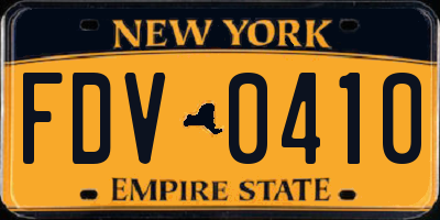NY license plate FDV0410
