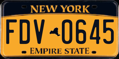 NY license plate FDV0645
