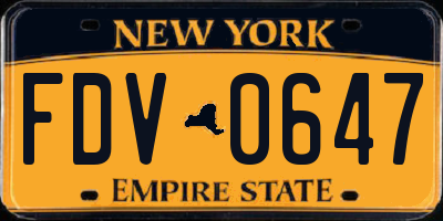 NY license plate FDV0647