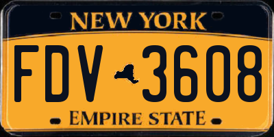 NY license plate FDV3608