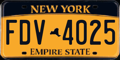 NY license plate FDV4025