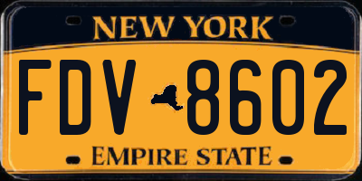 NY license plate FDV8602
