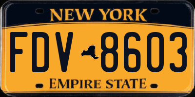 NY license plate FDV8603