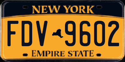 NY license plate FDV9602