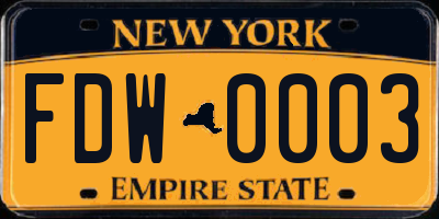 NY license plate FDW0003