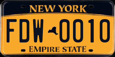NY license plate FDW0010