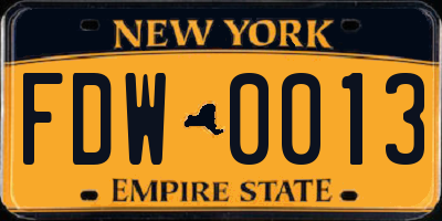 NY license plate FDW0013