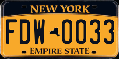NY license plate FDW0033