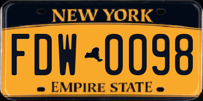 NY license plate FDW0098