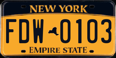 NY license plate FDW0103